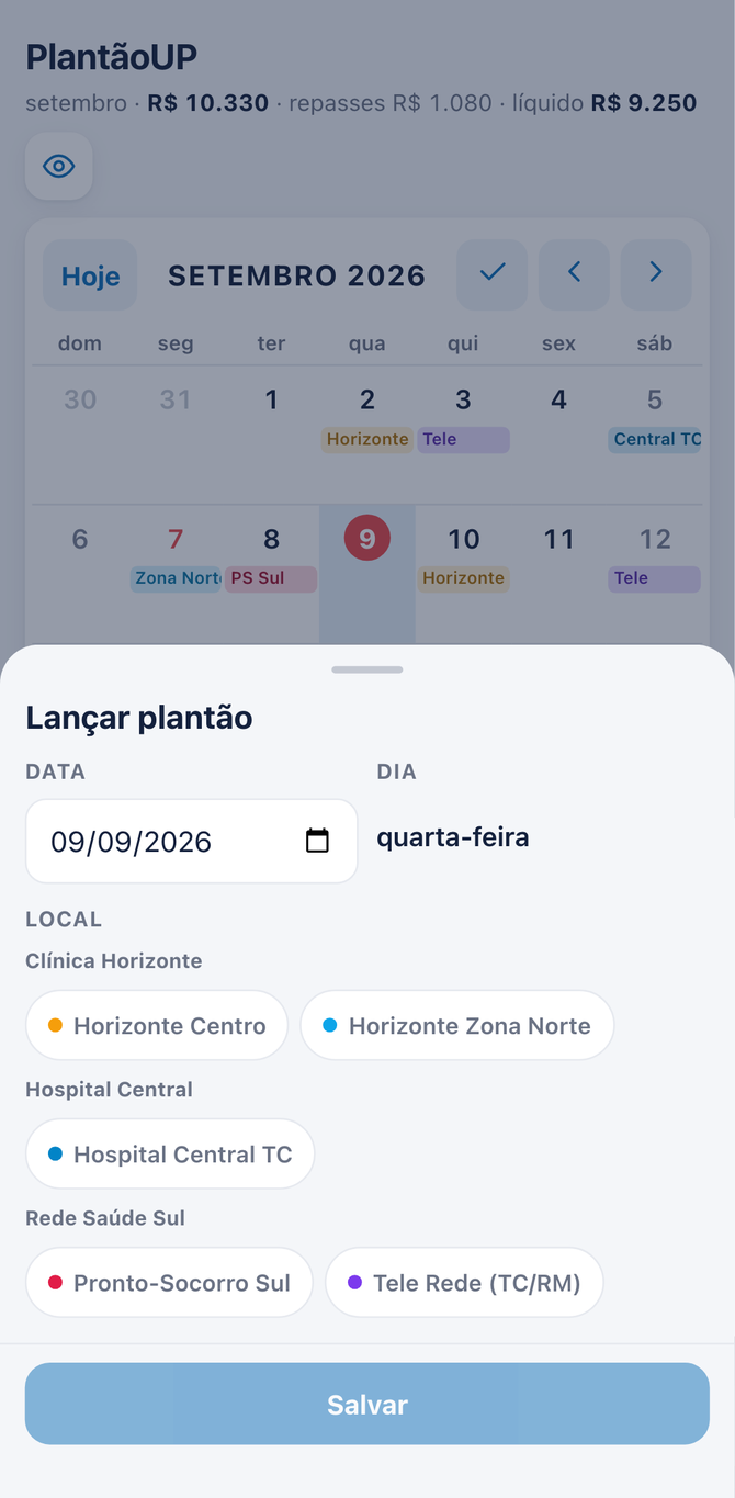 Lançamento de plantão com contadores de exame